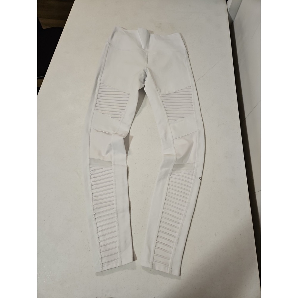 Alo Yoga Moto Leggings White 7/8 High Waist SO Luxe Mesh Panel Medium NWOT (1721